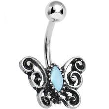 将图片加载到图库查看器，Turquoise Marquise Gem Antique Butterfly Belly Ring
