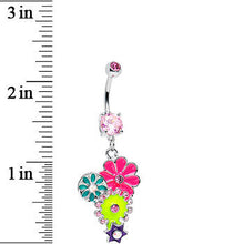 Load image into Gallery viewer, Pink Gem Bunches of Blossoms Colorful Flowers Dangle Belly Ring

