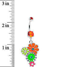 Load image into Gallery viewer, Orange Gem Bunches of Blossoms Colorful Flowers Dangle Belly Ring
