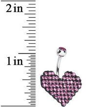Load image into Gallery viewer, Pink Gem Paved Black Valentine Heart Belly Ring
