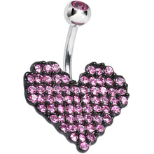 Load image into Gallery viewer, Pink Gem Paved Black Valentine Heart Belly Ring

