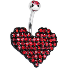 Load image into Gallery viewer, Red Gem Paved Black Valentine Heart Belly Ring
