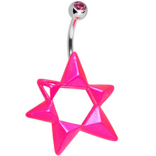 Load image into Gallery viewer, Pink Gem Neon Modern Star of David Belly Ring
