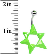 Load image into Gallery viewer, Green Gem Neon Modern Star of David Belly Ring
