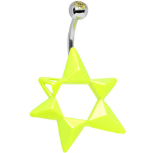 Load image into Gallery viewer, Yellow Gem Neon Modern Star of David Belly Ring
