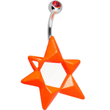Load image into Gallery viewer, Orange Gem Neon Modern Star of David Belly Ring
