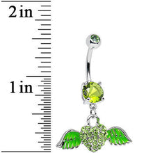 将图片加载到图库查看器，Green Gem Paved Heart Neon Wings Dangle Belly Ring
