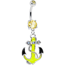 将图片加载到图库查看器，Yellow Aurora Gem Neon Black Tipped Anchor Dangle Belly Ring
