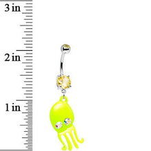 Load image into Gallery viewer, Yellow Aurora Gem Neon Baby Octopus Dangle Belly Ring
