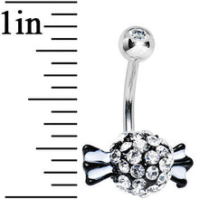 Load image into Gallery viewer, Crystalline Gem Paved Black and White Piece of Candy Belly Ring
