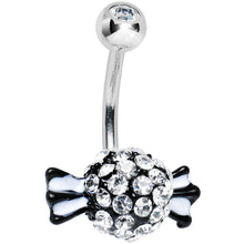 Load image into Gallery viewer, Crystalline Gem Paved Black and White Piece of Candy Belly Ring
