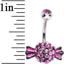 Load image into Gallery viewer, Crystalline Gem Paved Pink and Black Piece of Candy Belly Ring
