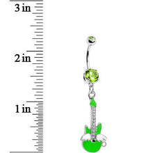 Load image into Gallery viewer, Double Green Gem Goddess of Rock Neon Guitar Dangle Belly Ring
