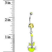 Load image into Gallery viewer, Double Yellow Gem Goddess of Rock Neon Guitar Dangle Belly Ring
