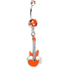 Load image into Gallery viewer, Double Orange Gem Goddess of Rock Neon Guitar Dangle Belly Ring
