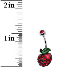 Load image into Gallery viewer, Red Gem Paved Apple and Red Heart Belly Ring

