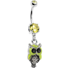 将图片加载到图库查看器，Yellow Gem Yellow Neon Hoot Owl Dangle Belly Ring
