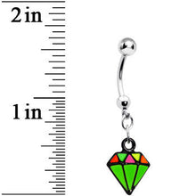 将图片加载到图库查看器，Green Neon Enamel Diamond Dangle Belly Button Ring
