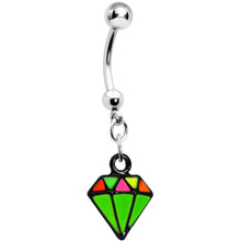 将图片加载到图库查看器，Green Neon Enamel Diamond Dangle Belly Button Ring
