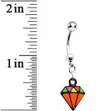 将图片加载到图库查看器，Orange Neon Enamel Diamond Dangle Belly Button Ring
