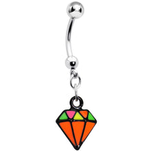 将图片加载到图库查看器，Orange Neon Enamel Diamond Dangle Belly Button Ring
