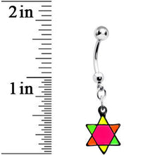 Load image into Gallery viewer, Pink Neon Enamel Star of David Dangle Belly Button Ring
