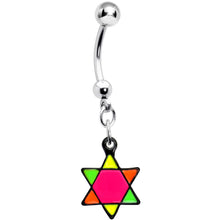 Load image into Gallery viewer, Pink Neon Enamel Star of David Dangle Belly Button Ring
