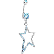 将图片加载到图库查看器，Double Aqua Gem Hollow Warped Star Dangle Belly Ring
