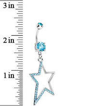 将图片加载到图库查看器，Double Aqua Gem Hollow Warped Star Dangle Belly Ring
