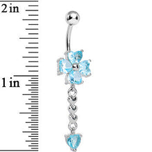 将图片加载到图库查看器，Aqua Gem Four Heart Flower Chain Dangle Belly Ring
