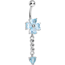 将图片加载到图库查看器，Aqua Gem Four Heart Flower Chain Dangle Belly Ring
