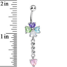 将图片加载到图库查看器，Multi Gem Four Heart Flower Chain Dangle Belly Ring
