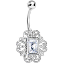 将图片加载到图库查看器，Clear Gem Filigree Frame Belly Ring
