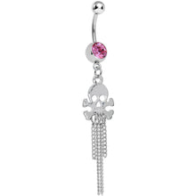 将图片加载到图库查看器，Pink Gem Rattling Chains Skull and Bones Dangle Belly Ring
