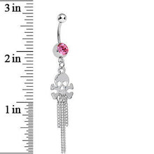 将图片加载到图库查看器，Pink Gem Rattling Chains Skull and Bones Dangle Belly Ring
