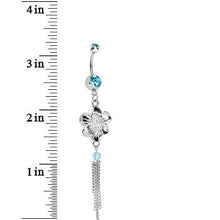 Load image into Gallery viewer, Aqua Gem Precious Petunia Chain Flower Dangle Belly Ring
