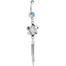 Load image into Gallery viewer, Aqua Gem Precious Petunia Chain Flower Dangle Belly Ring
