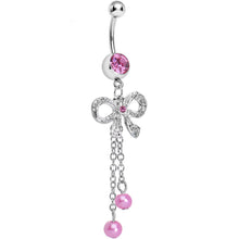 将图片加载到图库查看器，Pink Gem Knotted Up Chain Bow Dangle Belly Ring
