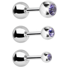 Load image into Gallery viewer, 16G 1/4 Purple Gem Cartilage Tragus Barbell Set of 3
