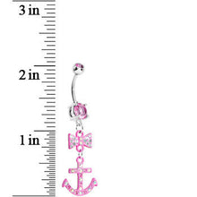 将图片加载到图库查看器，Pink Double Gem Bow Tie Pink Anchor Dangle Belly Ring
