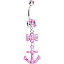 将图片加载到图库查看器，Pink Double Gem Bow Tie Pink Anchor Dangle Belly Ring
