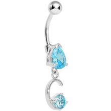 Load image into Gallery viewer, Aqua Gem Teardrop Curlicue Dangle Belly Ring
