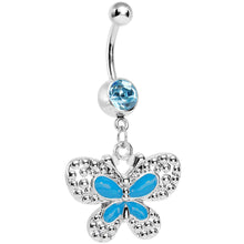 将图片加载到图库查看器，Aqua Gem Studded Wing Aqua Butterfly Dangle Belly Ring

