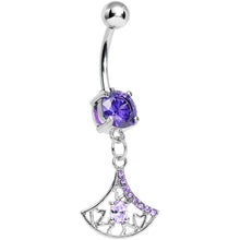 Load image into Gallery viewer, Tanzanite Purple Gem Inverse Filigree Fan Dangle Belly Ring
