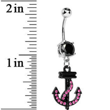 Load image into Gallery viewer, Double Black Gem Black and Pink Nautical Anchor Dangle Belly Ring
