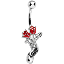 Load image into Gallery viewer, Red Rose Flower Love Scroll Lower Mount Dangle Belly Ring
