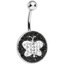 将图片加载到图库查看器，Black and Clear Paved Gem Butterfly Belly Ring
