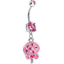 将图片加载到图库查看器，Double Pink Gem Swirling Lollipop Dangle Belly Ring
