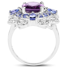 Load image into Gallery viewer, 3.13 Carat Genuine Amethyst and Tanzanite .925 Sterling Silver Ring
