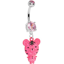 Load image into Gallery viewer, Pink Gem Pink Neon Adorable Baby Tiger Dangle Belly Ring
